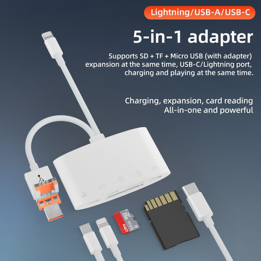 NK-1040TL Pro USB-C / Type-C, 8 Pin, USB to USB-C / Type-C, 8 Pin, Micro USB, TF, SD Card Reader Adapter(White) - U Disk & Card Reader by buy2fix | Online Shopping UK | buy2fix