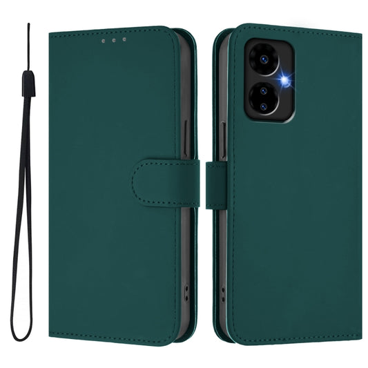 For Boost MobIle Celero 5G 2024 / 3 5G Skin Feel Solid Color Leather Phone Case with Lanyard(Dark Green) by buy2fix