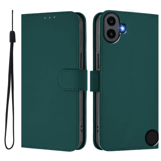 For Nothing CMF Phone 1 Skin Feel Solid Color Leather Phone Case with Lanyard(Dark Green) - Nothing Cases by buy2fix | Online Shopping UK | buy2fix