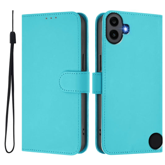 For Nothing CMF Phone 1 Skin Feel Solid Color Leather Phone Case with Lanyard(Lake Blue) - Nothing Cases by buy2fix | Online Shopping UK | buy2fix
