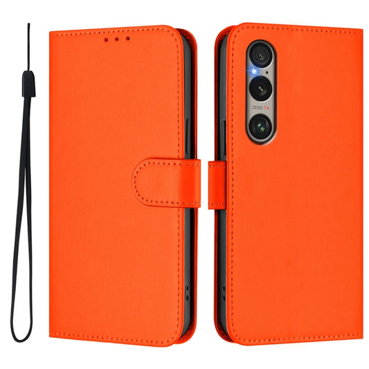 For Sony Xperia 1 VI 2024 Skin Feel Solid Color Leather Phone Case with Lanyard(Orange) by buy2fix