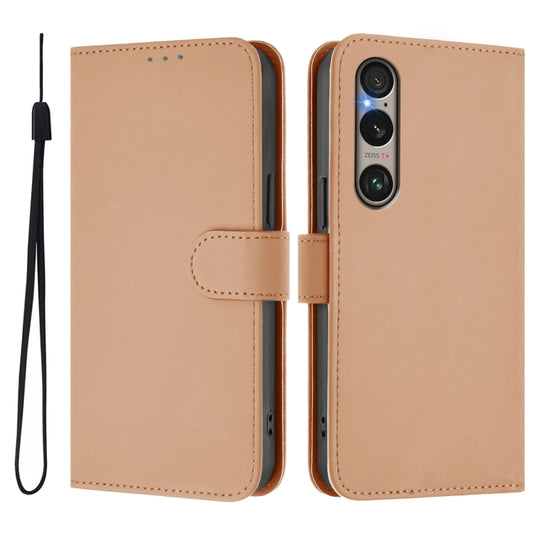 For Sony Xperia 1 VI 2024 Skin Feel Solid Color Leather Phone Case with Lanyard(Nude) by buy2fix