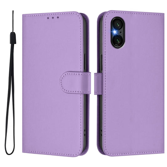 For Sony Xperia 5 VI 2024 Skin Feel Solid Color Leather Phone Case with Lanyard(Lavender Purple) by buy2fix