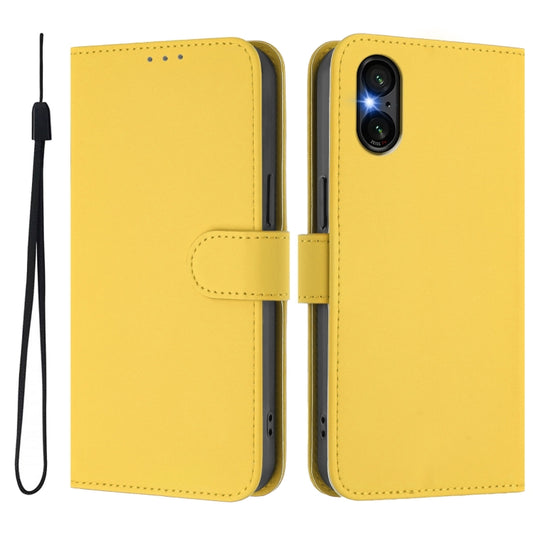 For Sony Xperia 5 VI 2024 Skin Feel Solid Color Leather Phone Case with Lanyard(Lemon Yellow) by buy2fix