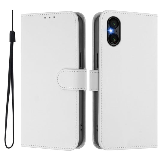 For Sony Xperia 5 VI 2024 Skin Feel Solid Color Leather Phone Case with Lanyard(White) by buy2fix