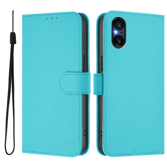 For Sony Xperia 5 VI 2024 Skin Feel Solid Color Leather Phone Case with Lanyard(Lake Blue) by buy2fix