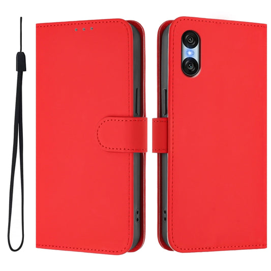 For Sony Xperia 10 VI 2024 Skin Feel Solid Color Leather Phone Case with Lanyard(Red) by buy2fix