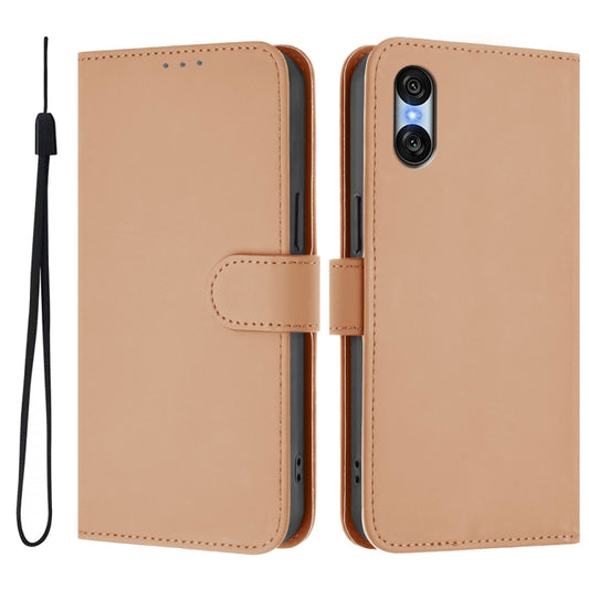 For Sony Xperia 10 VI 2024 Skin Feel Solid Color Leather Phone Case with Lanyard(Nude) by buy2fix