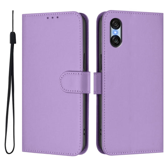 For Sony Xperia 10 VI 2024 Skin Feel Solid Color Leather Phone Case with Lanyard(Lavender Purple) by buy2fix