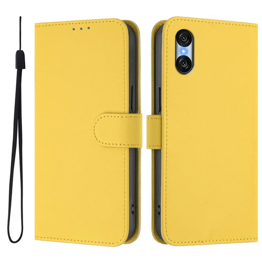 For Sony Xperia 10 VI 2024 Skin Feel Solid Color Leather Phone Case with Lanyard(Lemon Yellow) by buy2fix