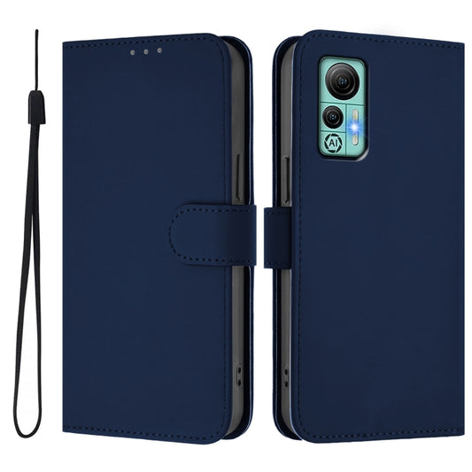 For Ulefone Note 14 Skin Feel Solid Color Leather Phone Case with Lanyard(Navy Blue) by buy2fix