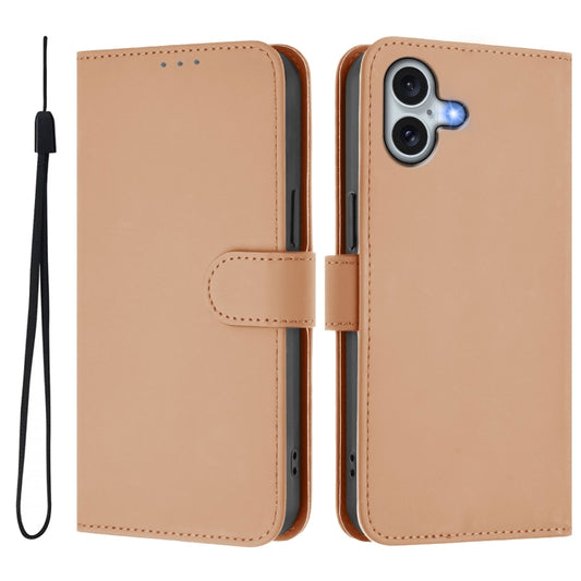 For iPhone 16 Plus Skin Feel Solid Color Leather Phone Case with Lanyard(Nude) by buy2fix