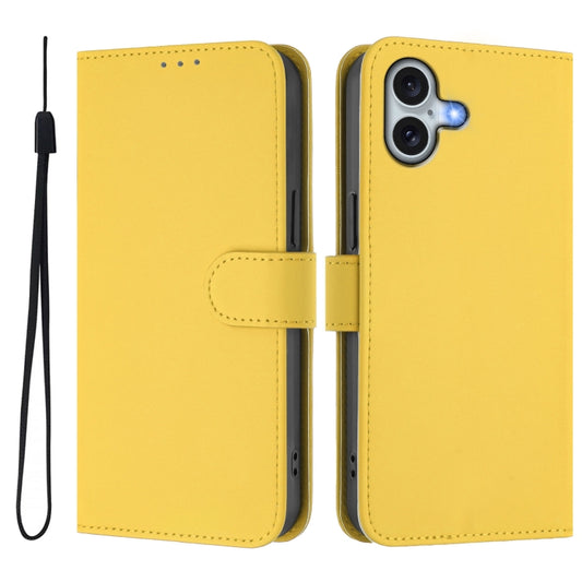 For iPhone 16 Plus Skin Feel Solid Color Leather Phone Case with Lanyard(Lemon Yellow) by buy2fix