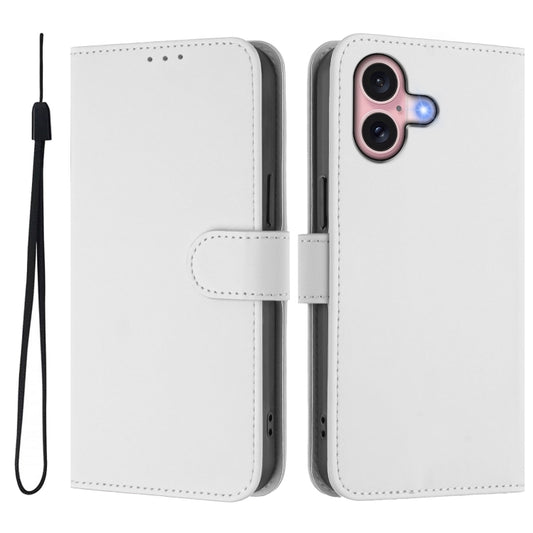 For iPhone 16 Skin Feel Solid Color Leather Phone Case with Lanyard(White) by buy2fix