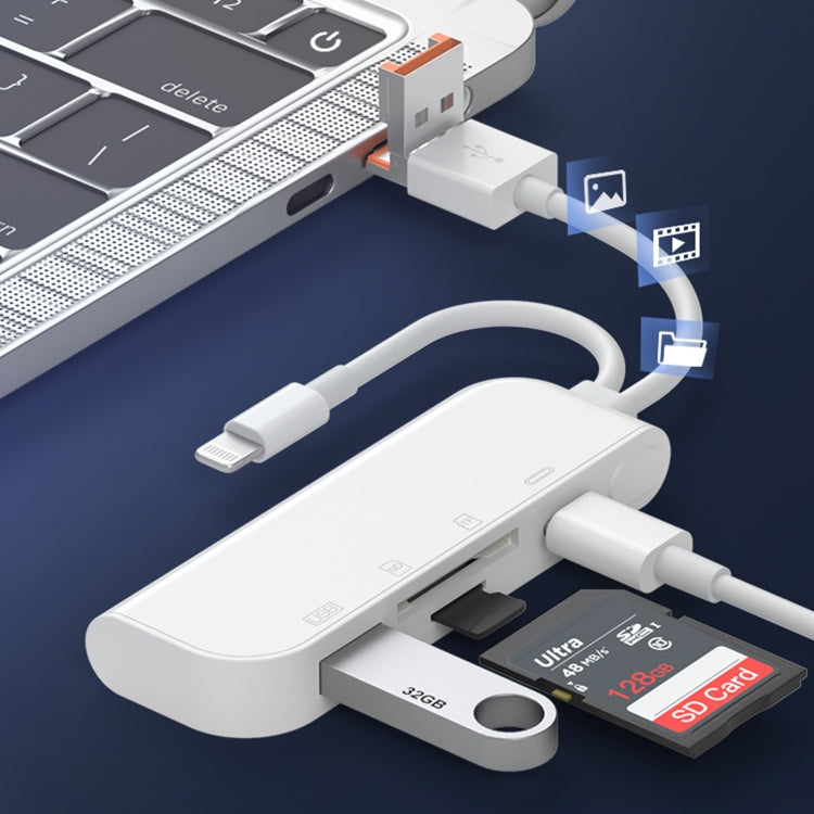 NK-9109TL Pro USB-C / Type-C, 8 Pin, USB to USB-C / Type-C, USB, TF / SD Card Multi-function Adapter(White) by buy2fix