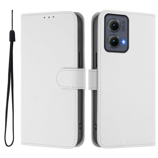 For Motorola Edge 5G 2024 Skin Feel Solid Color Leather Phone Case with Lanyard(White) by buy2fix