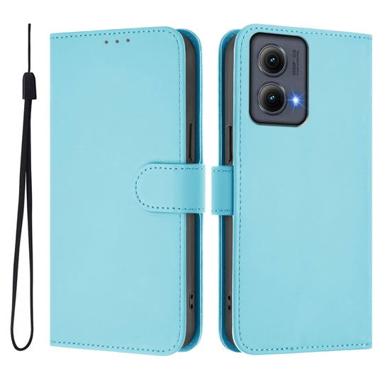 For Motorola Edge 5G 2024 Skin Feel Solid Color Leather Phone Case with Lanyard(Sky Blue) by buy2fix