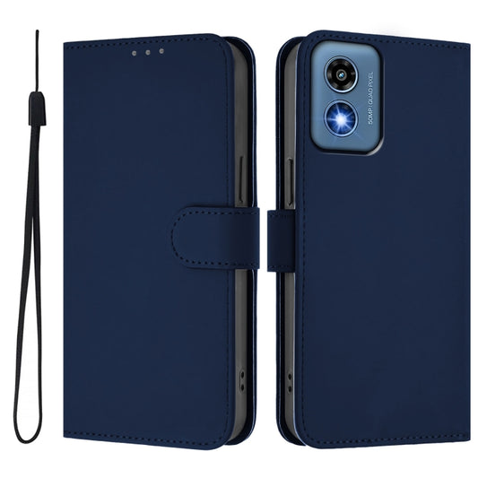 For Motorola Moto G Play 5G 2024 Global Skin Feel Solid Color Leather Phone Case with Lanyard(Navy Blue) by buy2fix