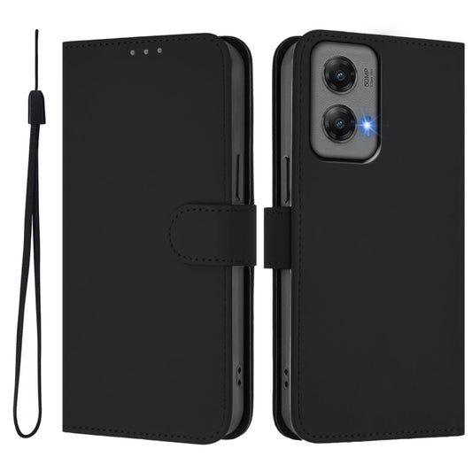 For Motorola Moto G Stylus 5G 2024 Skin Feel Solid Color Leather Phone Case with Lanyard(Black) by buy2fix
