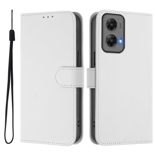 For Motorola Moto G Stylus 5G 2024 Skin Feel Solid Color Leather Phone Case with Lanyard(White) by buy2fix