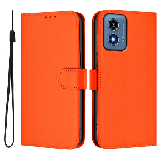 For Motorola Moto G Play 4G 2024 Global Skin Feel Solid Color Leather Phone Case with Lanyard(Orange) by buy2fix