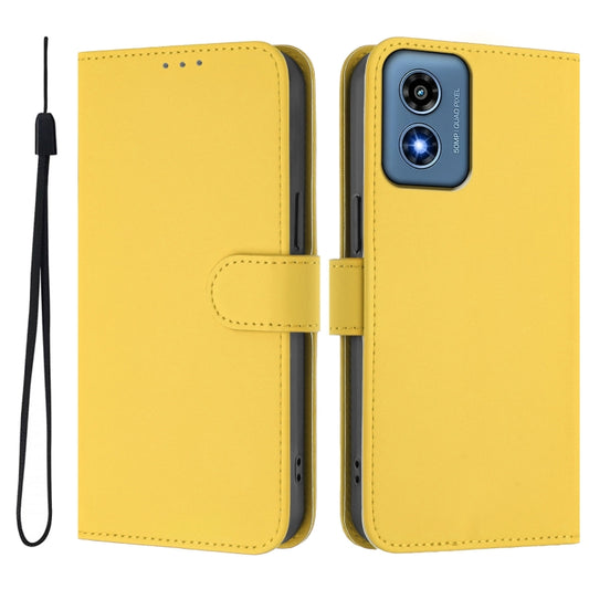 For Motorola Moto G Play 4G 2024 Global Skin Feel Solid Color Leather Phone Case with Lanyard(Lemon Yellow) by buy2fix