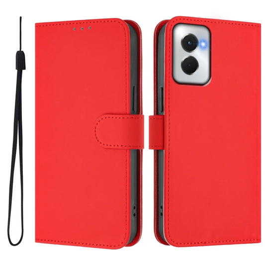 For Motorola Moto G Power 5G 2024 Skin Feel Solid Color Leather Phone Case with Lanyard(Red) by buy2fix