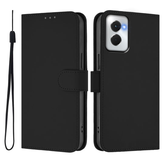 For Motorola Moto G Power 5G 2024 Skin Feel Solid Color Leather Phone Case with Lanyard(Black) by buy2fix