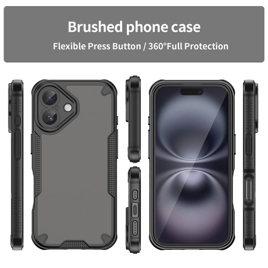 For iPhone 16 Armor Glaze PC Hybrid TPU Phone Case(Black) by buy2fix