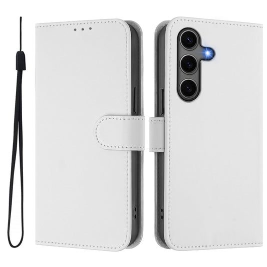 For Samsung Galaxy S25+ 5G Skin Feel Solid Color Leather Phone Case with Lanyard(White) by buy2fix