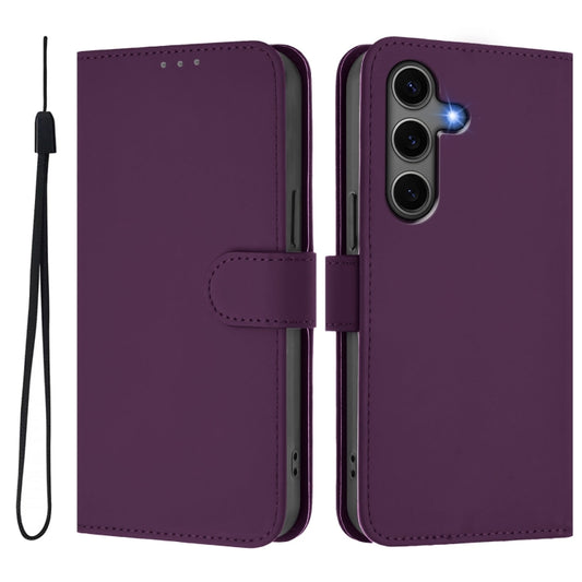 For Samsung Galaxy S25+ 5G Skin Feel Solid Color Leather Phone Case with Lanyard(Violet) by buy2fix