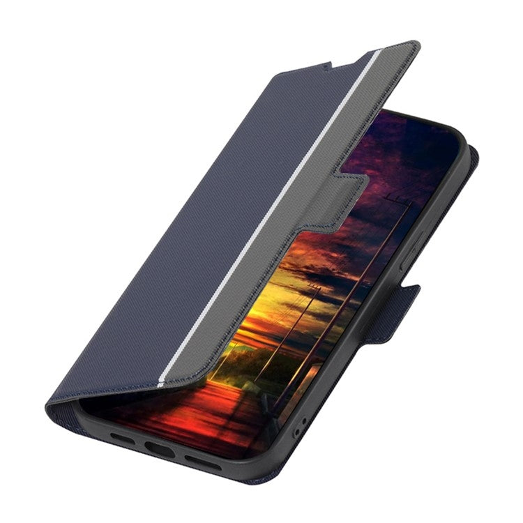 For iPhone 16 Pro Twill Texture Side Button Leather Phone Case(Blue) by buy2fix