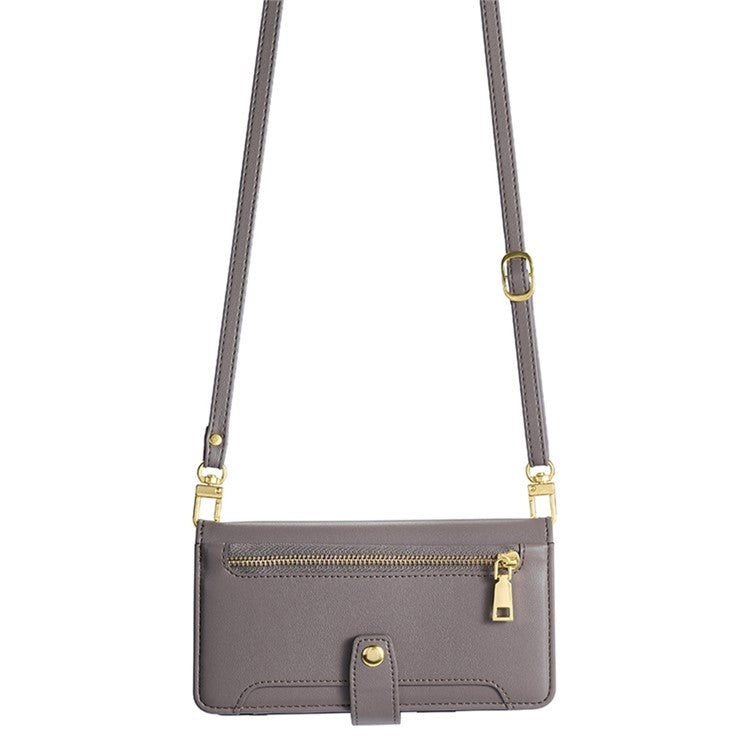 For iPhone 16 Plus Sheep Texture Cross-body Zipper Wallet Leather Phone Case(Grey) - iPhone 16 Plus Cases by buy2fix | Online Shopping UK | buy2fix