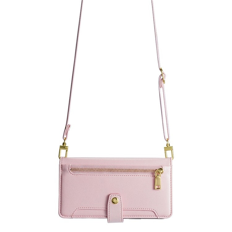 For iPhone 16 Pro Sheep Texture Cross-body Zipper Wallet Leather Phone Case(Pink) - iPhone 16 Pro Cases by buy2fix | Online Shopping UK | buy2fix