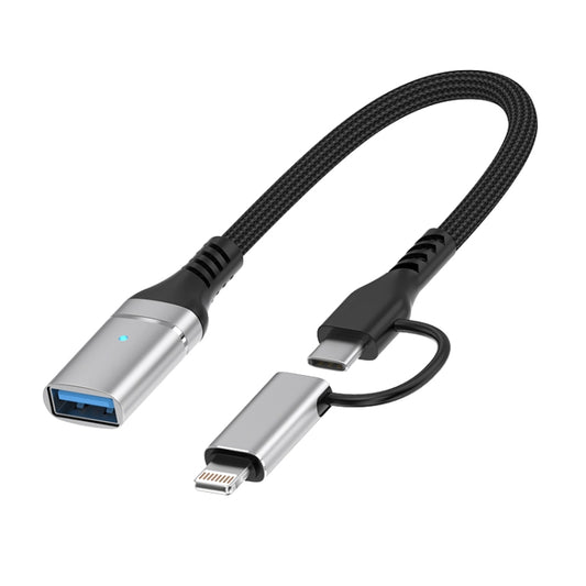 ADS-619 2 in 1 Type-C and 8 Pin to USB 3.0 OTG Adapter(Silver) by buy2fix