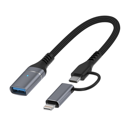 ADS-619 2 in 1 Type-C and 8 Pin to USB 3.0 OTG Adapter(Grey) by buy2fix