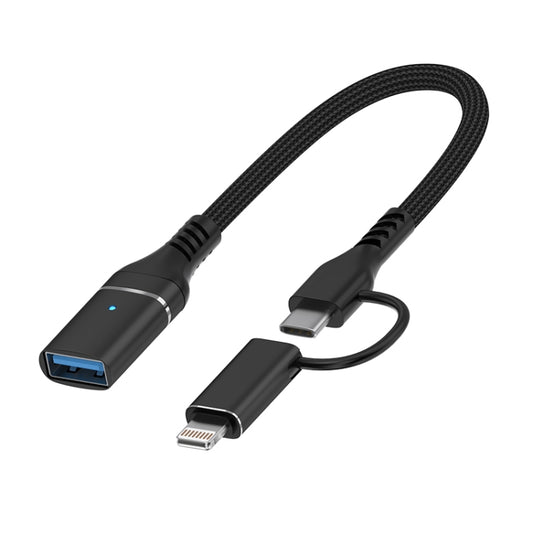 ADS-619 2 in 1 Type-C and 8 Pin to USB 3.0 OTG Adapter(Black) by buy2fix