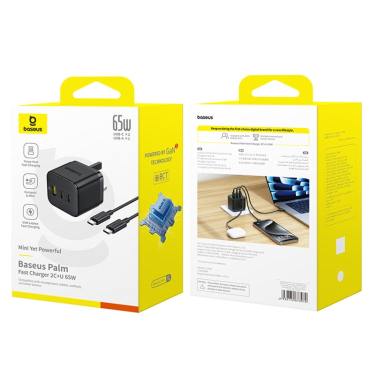 Baseus PD65W USB and 2 USB-C / Type-C Fast Charger With 1m Type-C Cable, Plug Type:UK Plug(Black) - USB Charger by Baseus | Online Shopping UK | buy2fix