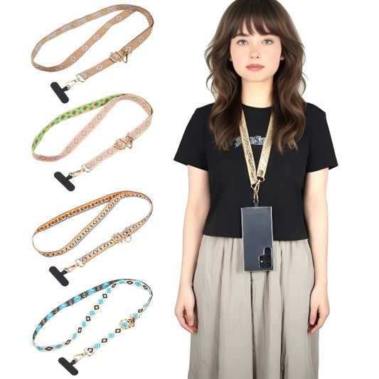 Retro Ethnic Style Crossbody Long Lanyard Mobile Phone Anti-lost Neck Lanyard(Khaki) - Lanyards & Wrist Straps by buy2fix | Online Shopping UK | buy2fix