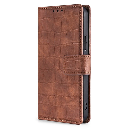 For iPhone 16 Plus Skin Feel Crocodile Magnetic Clasp Leather Phone Case(Brown) by buy2fix