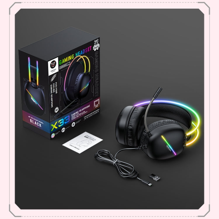 ONIKUMA X33 Head-mounted RGB Light E-Sports Gaming Headset, Cable Length: 2m(Black) by ONIKUMA