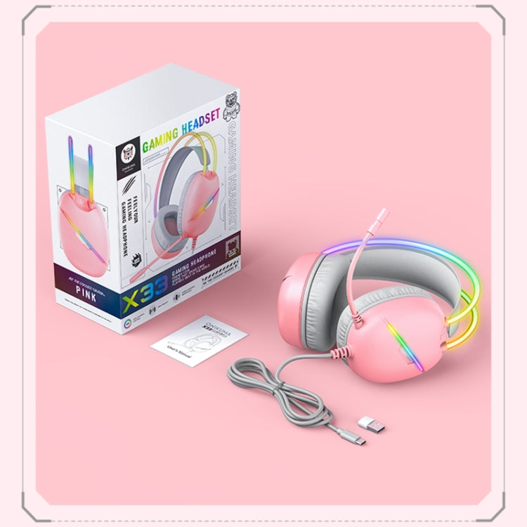 ONIKUMA X33 Head-mounted RGB Light E-Sports Gaming Headset, Cable Length: 2m(Pink) by ONIKUMA