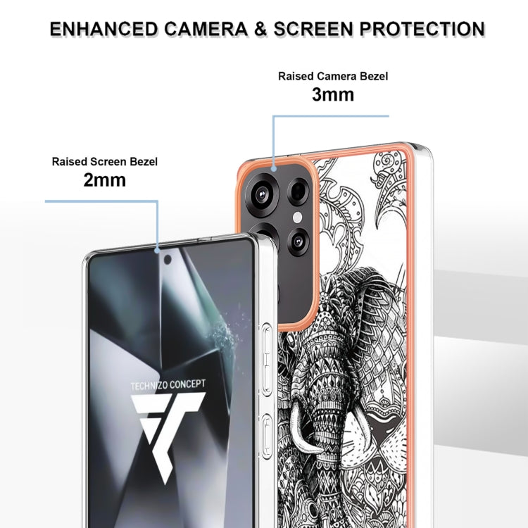For Samsung Galaxy S25 Ultra 5G Electroplating Marble Dual-side IMD Phone Case(Totem Elephant) by buy2fix