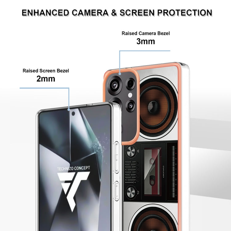 For Samsung Galaxy S25 Ultra 5G Electroplating Marble Dual-side IMD Phone Case(Retro Radio) by buy2fix