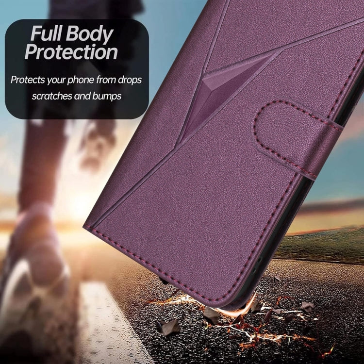 For iPhone 16e Triangle Pattern Buckle Clasp Leather Phone Case(Dark Purple) - iPhone 16e Cases by buy2fix | Online Shopping UK | buy2fix