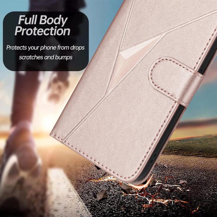 For iPhone 17 Pro Max Triangle Pattern Buckle Clasp Leather Phone Case(Rose Gold) - iPhone 17 Pro Max Cases by buy2fix | Online Shopping UK | buy2fix