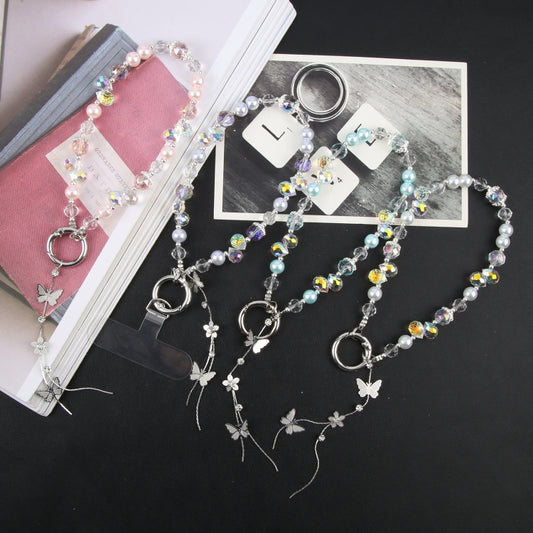 Alloy Butterfly Beaded Bracelet Anti-Lost Phone Short Lanyard(Purple) - Lanyards & Wrist Straps by buy2fix | Online Shopping UK | buy2fix