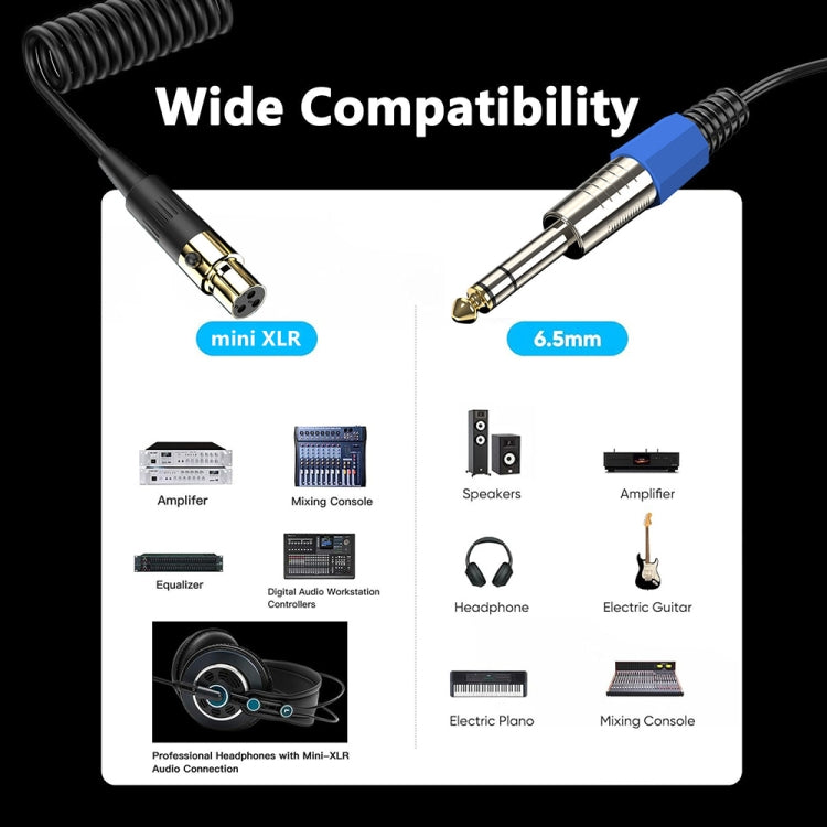 Mini 4 Pin XLR to 6.35mm Stereo Microphone Aux Audio Cable Coiled Adapter Cable, Length: 0.5m(Black) by buy2fix