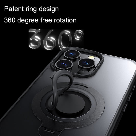 For iPhone 16 Pro Max Frosted MagSafe Magnetic Rotating Ring Holder Phone Case(Black) - iPhone 16 Pro Max Cases by buy2fix | Online Shopping UK | buy2fix