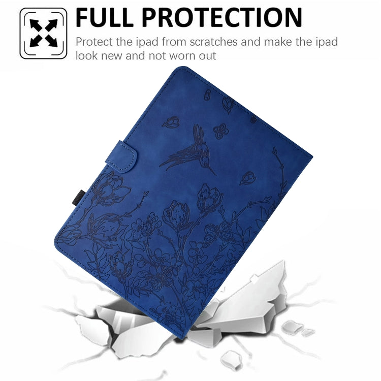 For iPad 9.7 2018 / 2017 Flowers and Bird Embossed Smart Leather Tablet Case(Dark Blue) - iPad 9.7 (2018) & (2017) Cases by buy2fix | Online Shopping UK | buy2fix